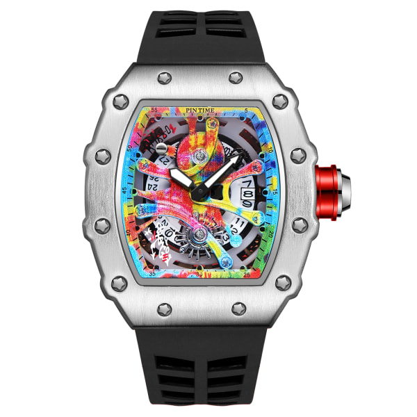 Modern design watch Sport lysande vattentät militärautomatisk watch för man pojkar Silikonrem Tonneau-urtavla QT336-7