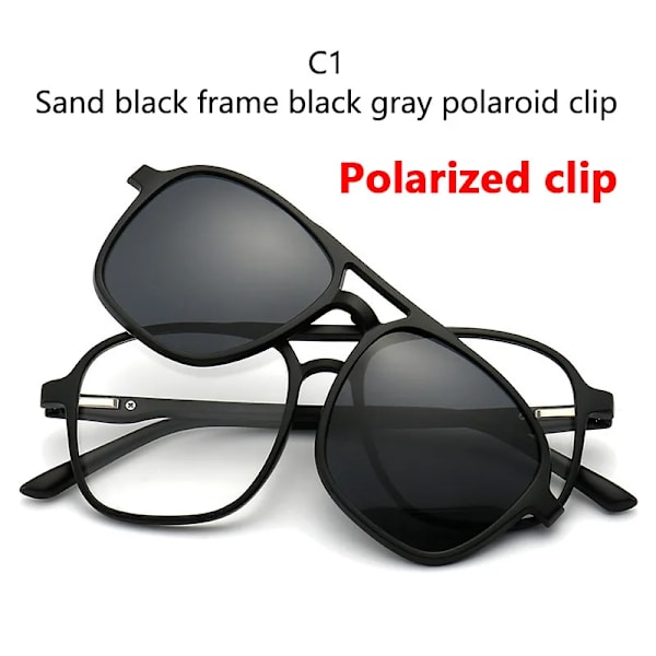 6 i 1 polariserade solglasögon män kvinnor magnetiska klämmor på glasögon TR90 optiska receptbelagda glasögonbågar Magnetklämmor 2333 2333A C1 Polarized SHOW AS PICTURE