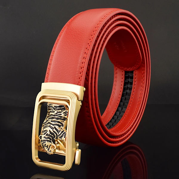 Lyxmärke tiger automatiskt spänne man vitt bälte äkta läder modedesigner Casual Hög kvalitet ceinture homme Red gold 115CM
