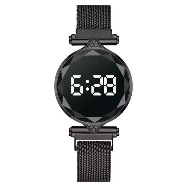 Lyxiga digitala magnetklockor för kvinnor roséguld klänning i rostfritt stål LED- watch Kvinnlig klocka Relogio Feminino Black