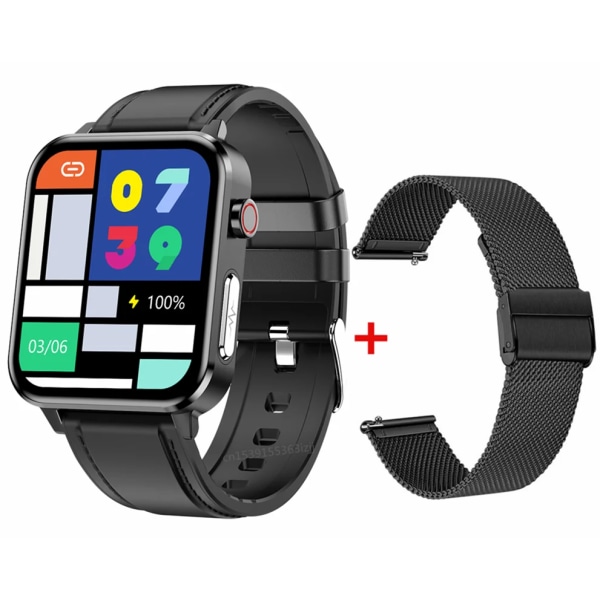 Män PPG ECG E86 Smart Watch Med Kroppstemperatur Puls Blodtrycksmätare Smartwatch 1,7 tum Dam Watch Dual Strap(.198)