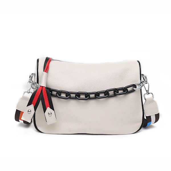 Crossbody-väskor i äkta läder Kvinnor Berömt märke Kvinnlig Axelväska Mode Bred axelrem Mjuk liten Kvinnor Väska Bolsa sac Beige