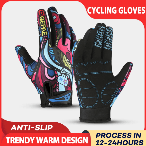 MTB Cykelhandskar Män Kvinnor Full Finger Cykel Färgskärm Stötsäker Motorcykel Vante Vinter Varm Cykel Utomhus Sport Handske A pair XL