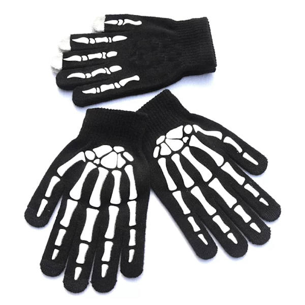 Stickhandskar Skeletthuvud Lysande Halvfinger Hela Fingrar Print Varm Andas Män Kvinnor Fitness Handske Cykelutrustning Luminous-B1 One Size