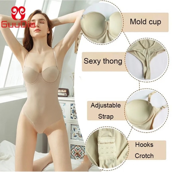 GUUDIA Kvinnor Axelbandslös Bodysuit Waist trainer Body Slim Hook Shapewear Form Cup BH Korsett Body Slimmer Body Shaper Beige(.103) M(.103)