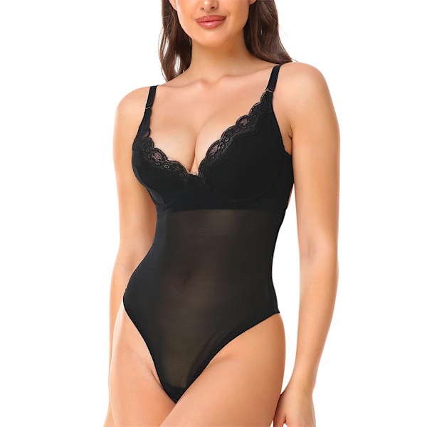 GUUDIA Kvinnor Anti Halk Bodysuits Shapewear Djup V Backless Body för Bröllop Aftonklänning Stringtrosa Sexiga Underkläder Bodysuit Black M