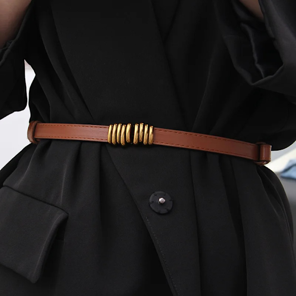Nytt läder tunt bälte för kvinnor metall häng spänne midjerem Lyx märke designer kvinnlig klänning byxa dekoration midjeband Brown(.645) 95cm(.645)