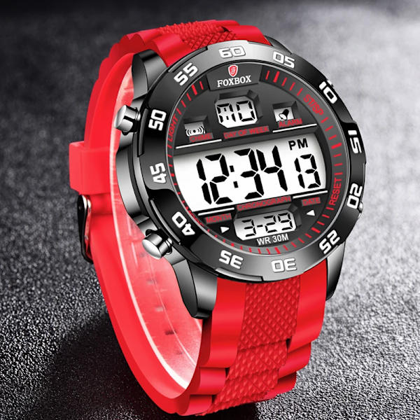 FOXBOX Luxury Watch Dlectronic Digital Watches Herr Business Armbandsur Sport Watch Relogio Masculino Red