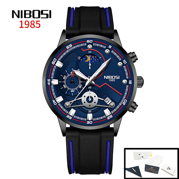 Nytt mode NIBOSI Watch för män Lyx Sport Kronograf Vattentät rostfritt stål kvartsklockor Herr Relogio Masculino D