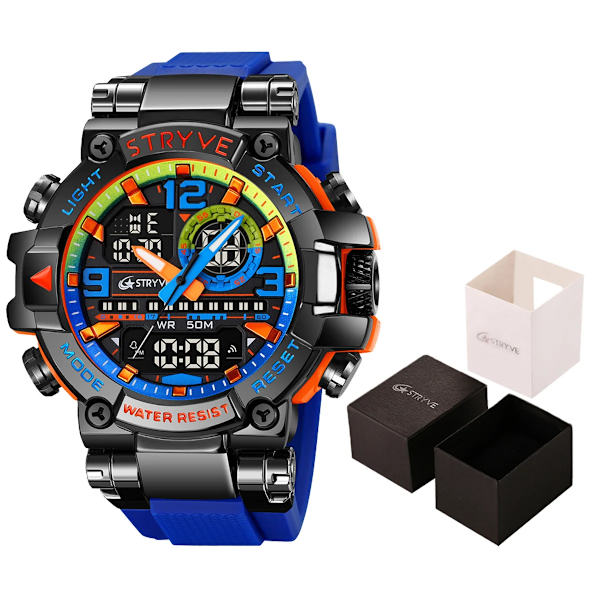 Ny STRYVE- watch för män Digital-Analog Dual Movement Calendar Lysande 50M vattentäta klockor Mode Sport Watch 8025 Army Green