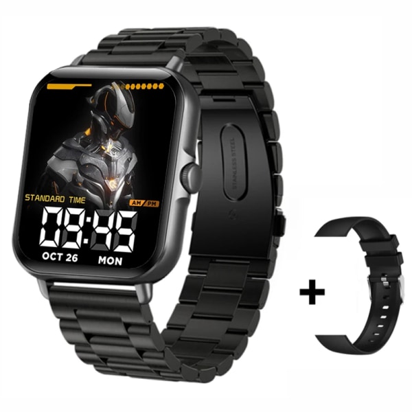 Bluetooth Svara samtal Smart Watch Herr Puls Fitness Tracker Klockor IP67 Vattentät Dam Smartwatch för Android IOS add black steel
