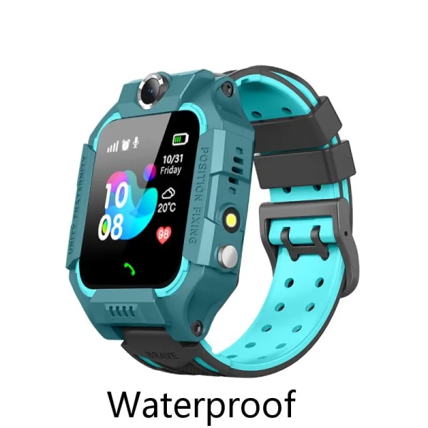 Barn Smart Watch Ny Sim-kort Smartwatch för barn SOS LBS Ring Telefon Kamera Röstchatt Foto Vattentät Pojkar Flickor Present Q19 Green Waterproof Russian Version