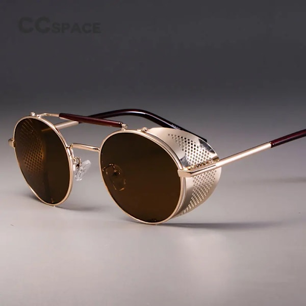 zml14 Retro runda metallsolglasögon Steampunk Män Dam Märke Designerglasögon Oculos De Sol Shades UV-skydd gold tea