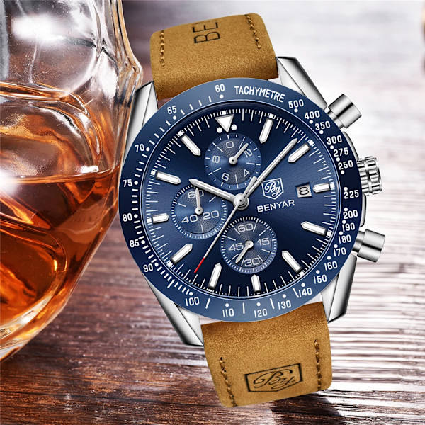BENYAR 2021 Ny watch Business helstål kvarts Toppmärke Lyx Casual Vattentät Sport Man Armbandsur Relogio Masculino golden blue