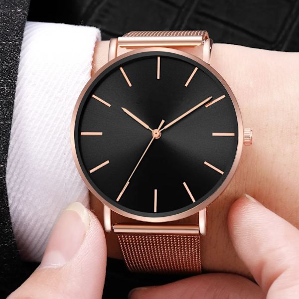 Watch 2022 Lyxmode Enkel Armbandsur Läder Guld Urtavla Casual Man Brecalet Quartz Clock Vip-länk för droppe 567 Black