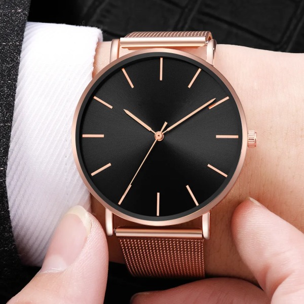 Watch 2022 Lyxmode Enkel Armbandsur Läder Guld Urtavla Casual Man Brecalet Quartz Clock Vip-länk för droppe 568 Silver black