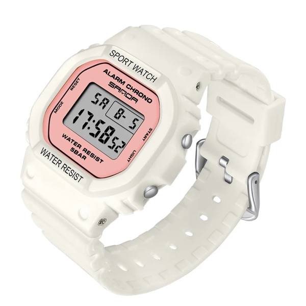 SANDA White Fashion Damklockor Vattentät LED Digital watch för kvinnlig klocka Dam Sportarmbandsur relogio feminino 293 White Pink