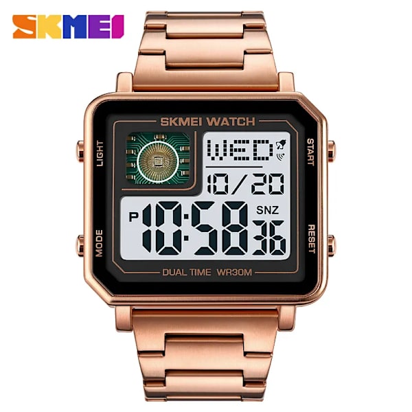 Elektronisk watch för män Big Numbers 3ATM Vattentät män Digital watch i rostfritt stål utomhussport fyrkantig watch för män rose gold