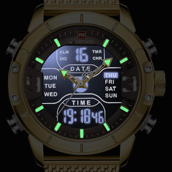 NAVIFORCE Watch Topp Lyx Märke Man Militär Sport Quartz Armbandsklockor Rostfritt stål LED Digital klocka Relogio Masculino BB BOX