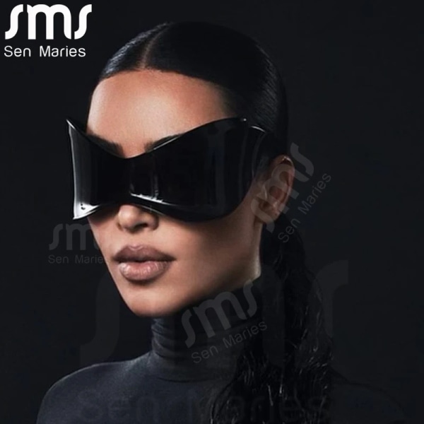 Oversized Punk Sport Solglasögon Nya Kvinnor Män Lyxigt Märke Designer Solglasögon Goggle Kvinna UV400 Black Shades Glasögon Oculos Style B3 As Shown