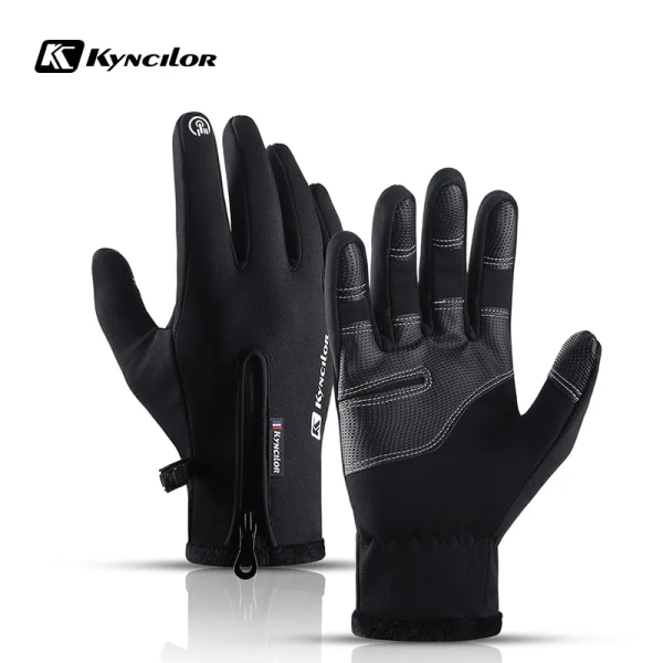 Kyncilor Herr Dam Vinterhandskar Touch Vattentäta Cykelhandskar Sporthandske Thermal fleece Motorcykel Löp Skidhandskar A0019-BK M