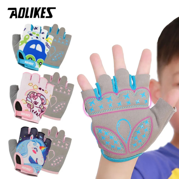 AOLIKES Barn Cykelhandskar Halvfinger Andas Antisladd För Sport Ridning Cykling Skridsko Sporthandskar Starlight Unicorn S