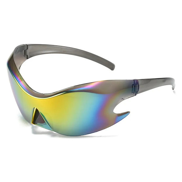 Lyxmärke Sport Punk Y2K Solglasögon Kvinnor Män Unika Goggle One Piece Solglasögon för män Silver Hip Hop nyanser UV400 C6 Mirror Red