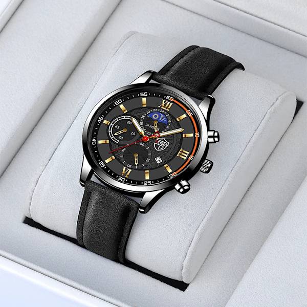 Män Watch Lyxig rostfritt stål Quartz Armbandsur Man Business Casual Läderarmband Manlig självlysande klocka Klockor As shown 3