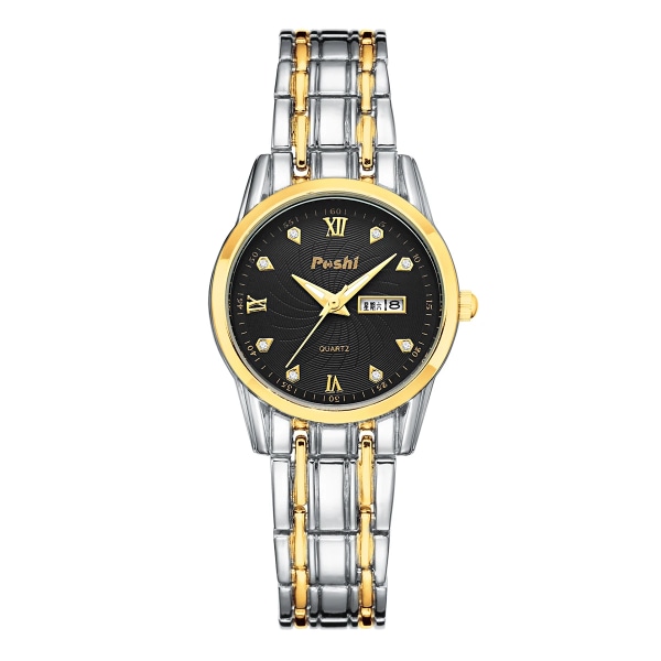 POSHI Original Vattentät Watch för kvinnor i rostfritt watch för kvinnor med kalendervecka Nytt mode Casual Armbandsur black