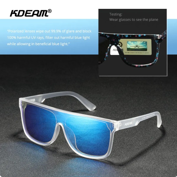 KDEAM polariserade solglasögon i ett stycke för män Kvinnor Sportglasögon Baseball Fiske Körsolglasögon med kompletta tillbehör C7 Mirror Ice Blue As Shown