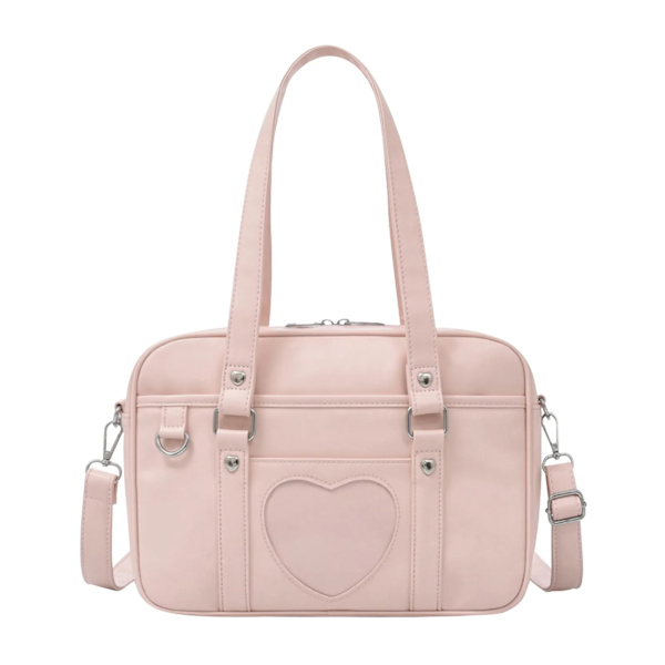 Japansk skolhandväska Pu-läder Hjärtformad Jk Uniform Bag Japansk High School Uniform Laptopväska Pink Large