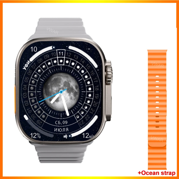 VWAR ZD8 Ultra MAX Plus Smart Watch Series 8 Kompass 49mm Titanium Alloy Bluetooth Call NFC ECG IP68 Vattentät Smartwatch Gold Ocean Orange