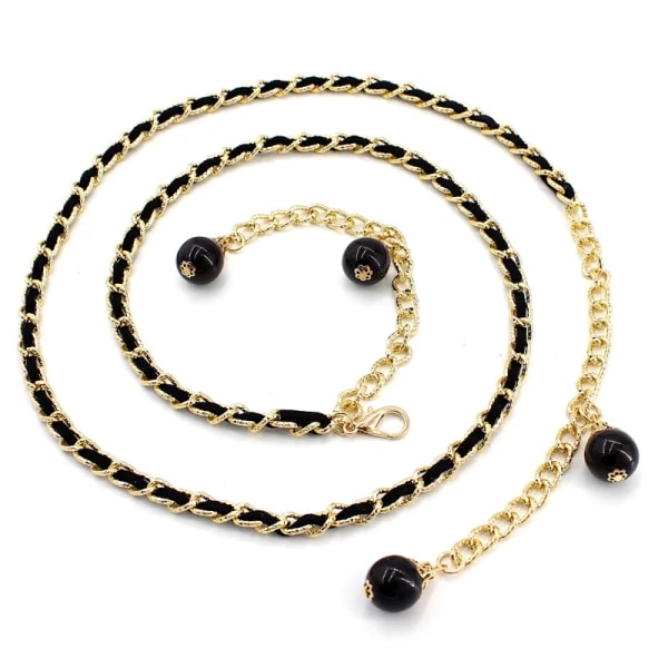 1 st Dambälte Pärla Dekorativt Metallbälte Pärlkrok Midjekedja Klänning Dekorativ midja Elegant tunt midjeband H3 105-115cm