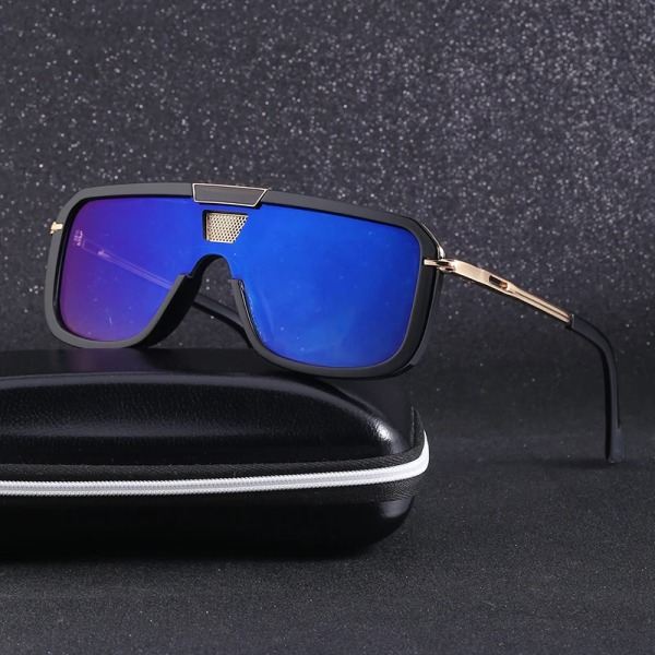 2022 New Retro Double Bridges Herr Solglasögon Mode Svarta Klara Glasögon Trending Hollow Leopard Blå Solglasögon Män Kvinnor Shad C02 Gold Blue Film Sunglasses