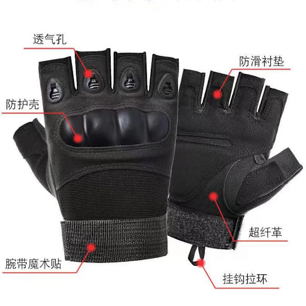 Vinter Helfingerhandskar Herr militära taktiska handskar Utomhussport Motorcykel Cykelhandske Combat Army Fan Handskar Half finger-Black M