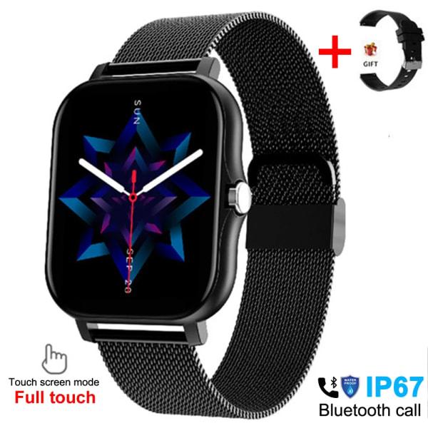 Smart Watch Herr Dam Fitness Bluetooth Call Connected Klockor Vattentät Man Smartwatch För Android IOS Reloje Inteligente Mesh Black
