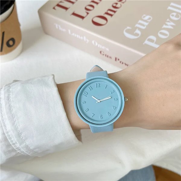 INS hot, dam, hög kvalitet, Makaron färg, nisch, minimalistisk watch, retro Blue
