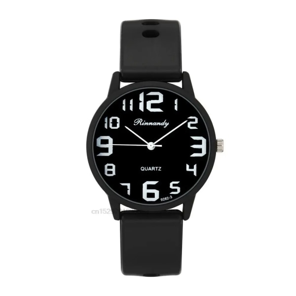Dammode Silikonklockor Set Minimalistisk Högt antal kvaliteter Big Dial Dam Quartz Armbandsur med Casual Clock Presents black