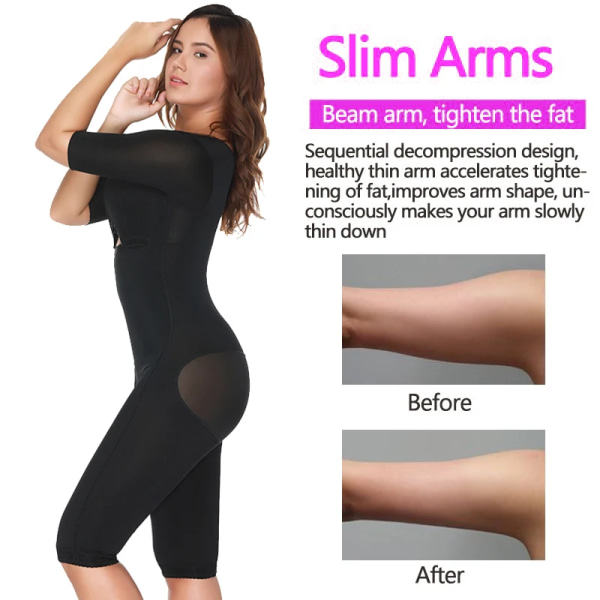 Fajas Colombianas Full Body Arm Shaper Efter operation BodySuit Powernet Gördel Waist trainer Korsett Shapewear Bantning Mage Sexig Black XL