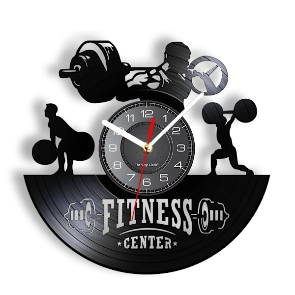Bodybuilding Väggklocka Tillverkad av Äkta Vinylskiva Träning Tyngdlyftning Gymutrustning LED Bakgrundsbelysning Modern Klocka Till Kroppsbyggare Without LED(.105)