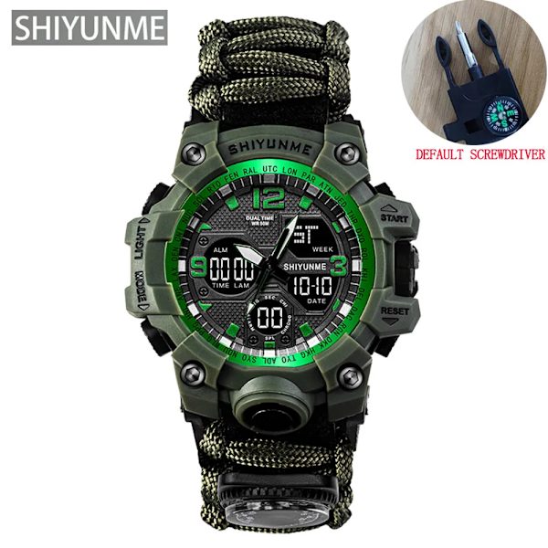 SHIYUNME G Style Militär Watch Män Vattentät LED Digital watch Utomhuscamping Kompass Termometer Quartz Armbandsur green A