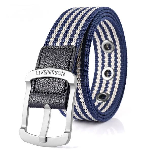 Ny Canvas Pin Spänne Bälte Herr Dam Mode Ränder Utomhusbälten 2021 Designer Eyelet Midjeband Jeans Blue White 110cm