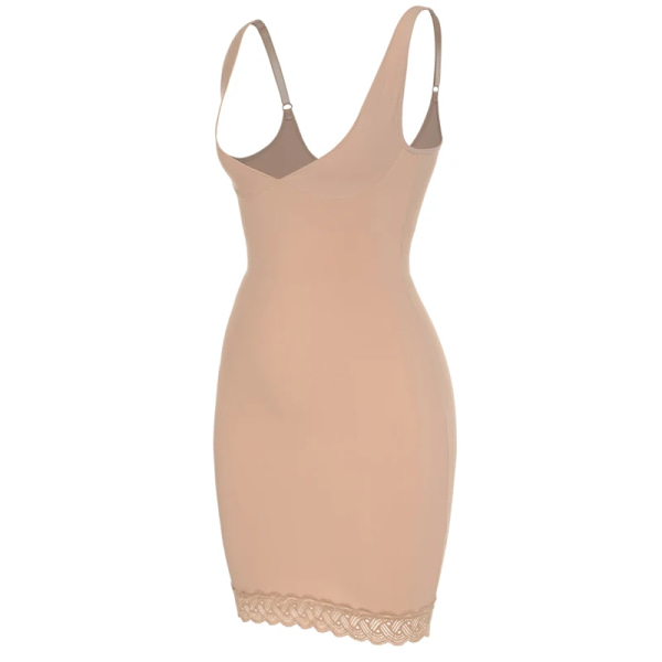 Damer med helhals Shapewear Klänning Bodysuits Underkläder med spets Fast kontroll Öppen byst Midja Cinchers Body Shaper Klänningar Beige M