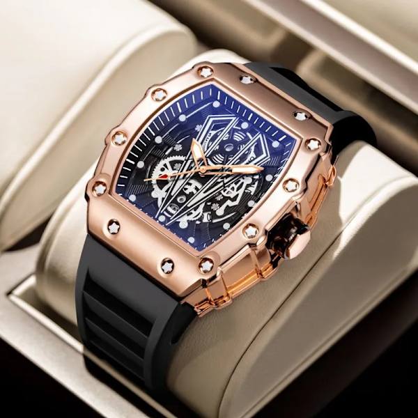 Ny design watch Mode Automatisk rörelse Fat Lysande Vattentät klocka Sport Mans Silikonarmband Quartz Armbandsur style 3