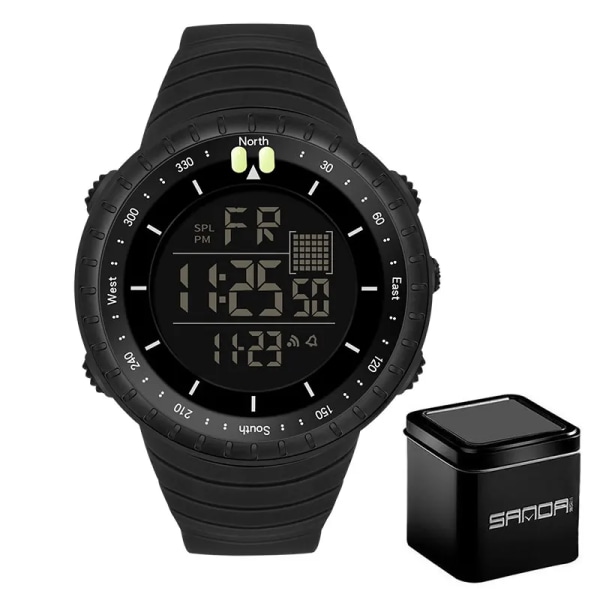 SANDA Brand Herr Kronograf Watch Mode Man LED Digital Vattentät Klocka Militär Armbandsur relogio masculino Black 1