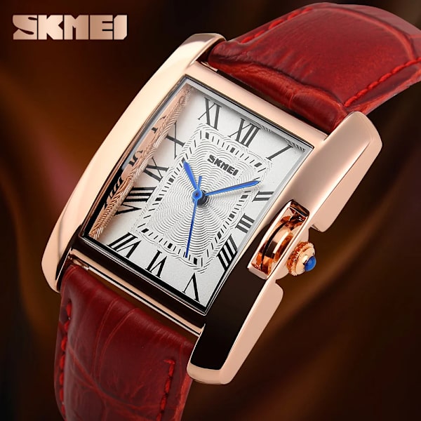 SKMEI Märke Dam Quartz Klockor Mode Elegant Watch Retro Läder Dam Vattentät klocka Armbandsur Relogio Feminino red
