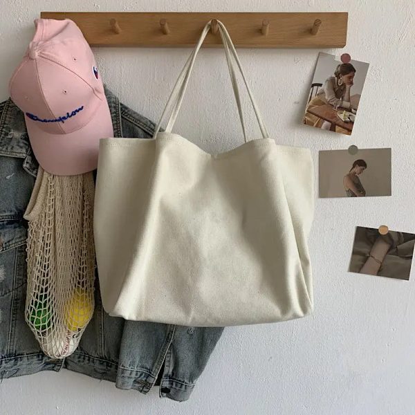 Axelväska i canvas Stor kapacitet Livsmedelsväskor Enkel enfärgad Designerhandväska Återanvändbar Shopper Eco Shoppingväskor Beige