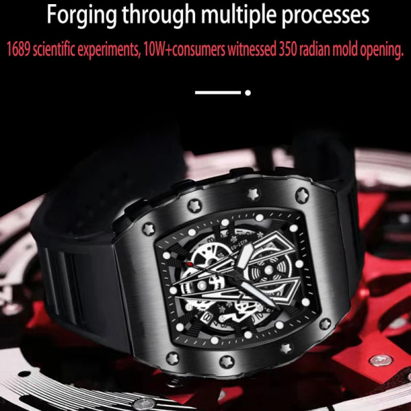 2023 Business Herrklockor Toppmärke Luxury Big Dial Vattentät Creative Black Quartz Tonneau Armbandsur för män Montre Homme 2022 bull red box