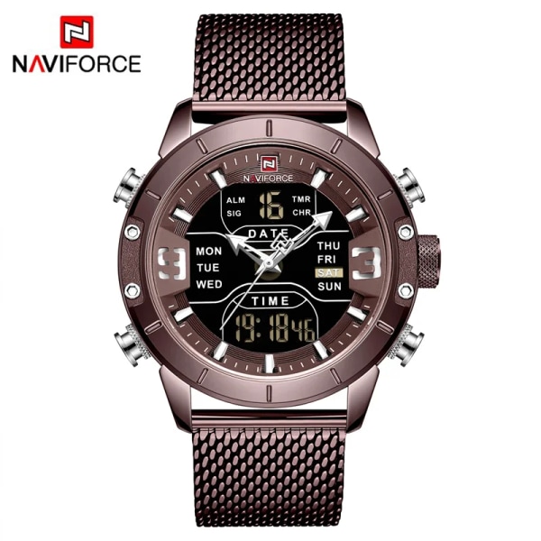 NAVIFORCE Watch Topp Lyx Märke Man Militär Sport Quartz Armbandsklockor Rostfritt stål LED Digital klocka Relogio Masculino CECE