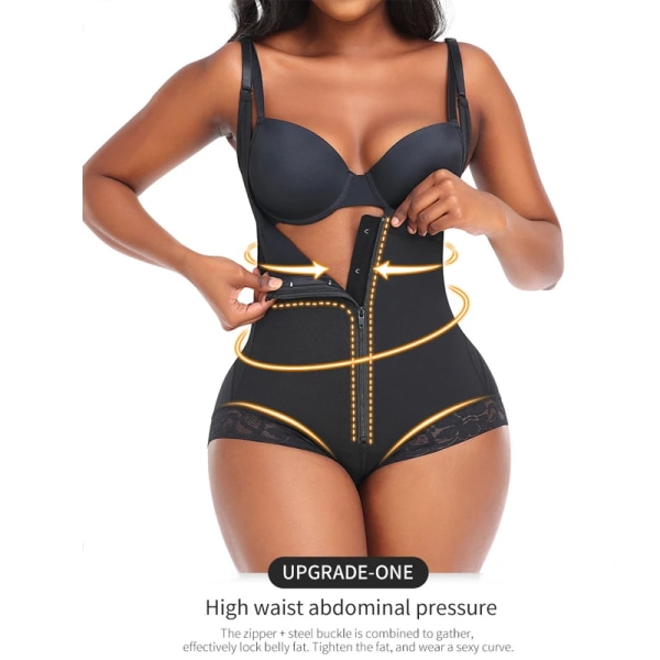 Shapewear för kvinnor Magkontroll Fajas Colombianas Slim Body Shaper Dragkedja Öppen byst Body Waist trainer Underbyst Korsett Black S